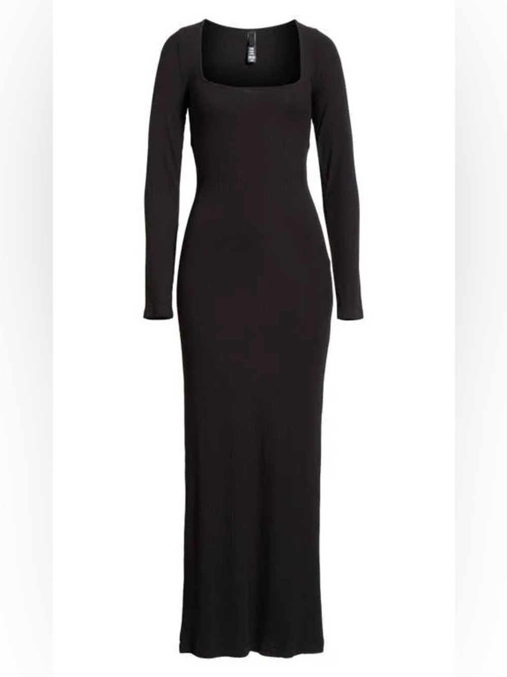 SKIMS Soft Lounge Long Sleeve Viral Kardashian Dress XXS Black Ribbed Knit NWT